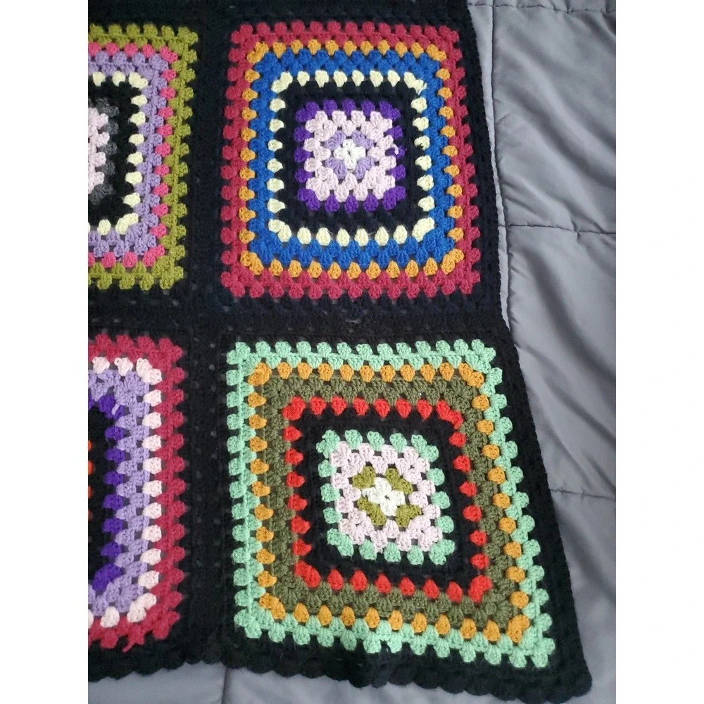 Handcrafted Crochet Granny Square Afghan Blanket Throw 48x72 colorful VTG
